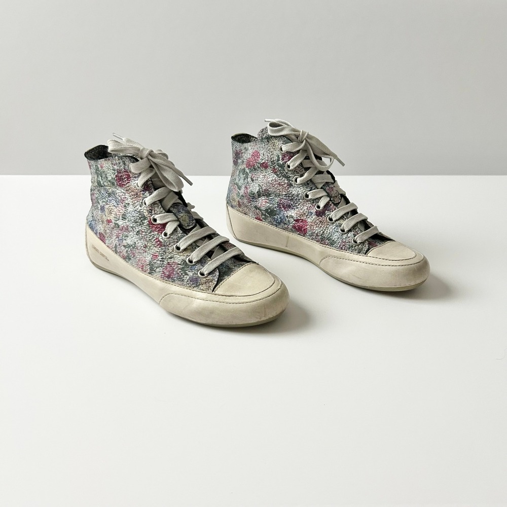 Candice Cooper High Top Leather Floral Printed Sneakers Cream Size 37 EU 6.5 US